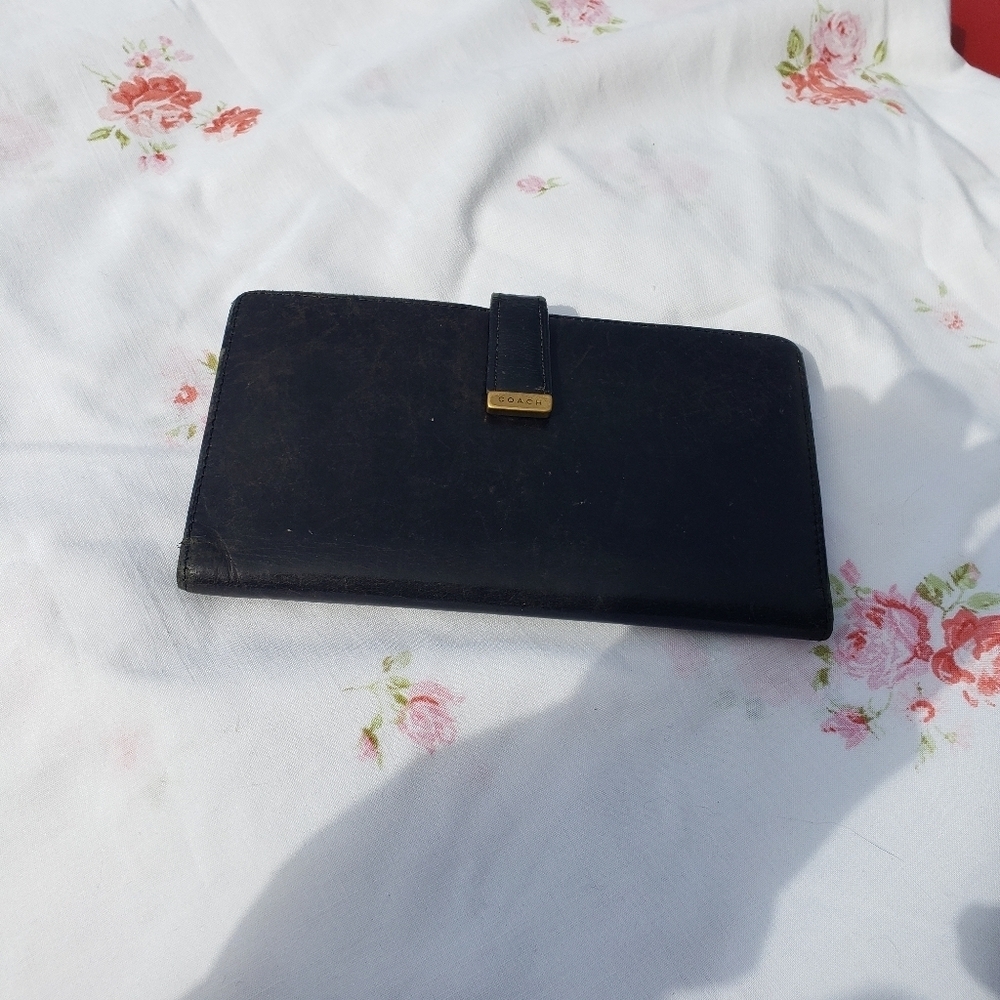 Coach Black Leather Wallet with Gold Accent